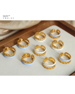 Wholesale Adjustable Ring Minimalism Gold-plated Chain Type Enamel Titanium Steel Double Opening Ring