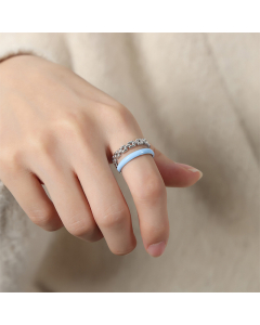 Wholesale Adjustable Ring Minimalism Gold-plated Chain Type Enamel Titanium Steel Double Opening Ring-Steel Color-Blue