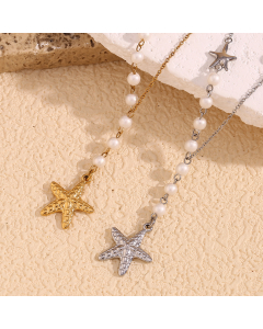 Wholesale Stainless Steel Necklace Small Speckled Starfish Pearl Necklace 