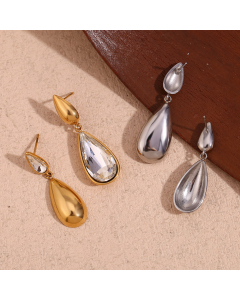 Wholesale Stainless Steel Earrings Asymmetrical Water Drop White Diamond Earrings