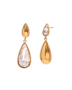 Gold Color Asymmetrical Water Drop White Diamond Stainless Steel Earrings 