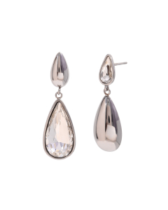 Steel Color Asymmetrical Water Drop White Diamond Stainless Steel Earrings 