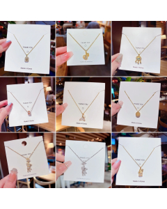Classic Bear Fish Tail Longevity Lock Titanium Steel Inlaid Gold Pendant Necklace Colorza