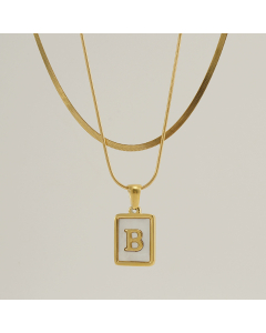 B Double Layer Initial Letter Necklace Inlaid White Shell Pendant Necklace CA7810210