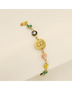 B Evil Eye Drop Oil Initial Letter Stainless Steel Bracelet With 18K Gold Plated