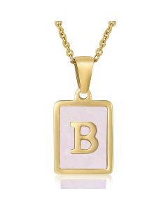 B Gold Plated Necklace Inlaid Pink Shell And Initial Letter Necklace CA7810195