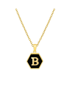 B Initial Letter Hexagon Shape Charms Inlaid Black Shell Necklace CA7810219