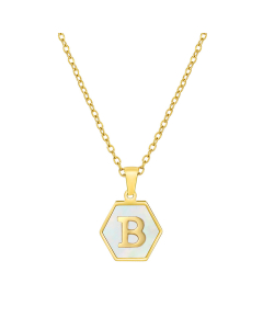 B Initial Letter Hexagon Shape Pendant Necklace And Gold Chain CA7810218