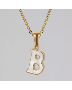 B Initial Letter Inlaid White Shell Stainless Steel Necklace CA7810228
