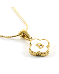 B Initial Letter Lucky Clover Necklace With Gold Plated Inlaid Nature Shell CA7810197