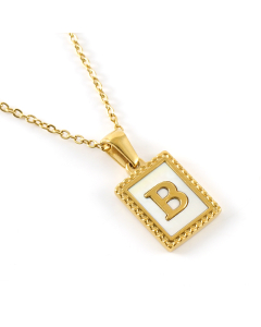 B Initial Letter Necklace Inlaid With White Shell Pendant CA7810216