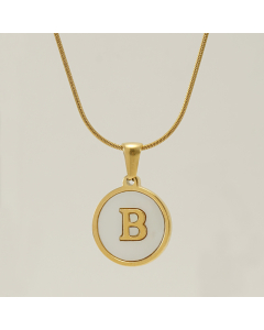 B Initial Letter Snake Chain Necklace With White Shell Round Charms CA7810223