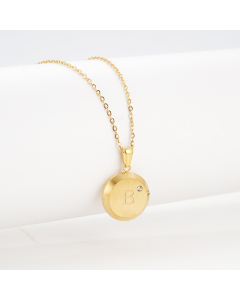 Hotsale Initial Letter With Zircon Stone Round Disc Necklace CA7810206-B