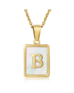 B Necklace Inlaid White Shell With Initial Letter Necklace CA7810200
