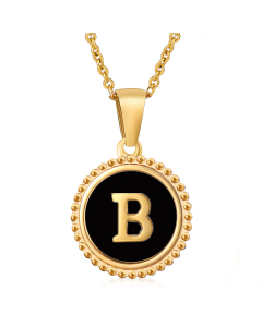 B Round Disc Initial Letter Necklace Inlaid Black Shell CA7810203