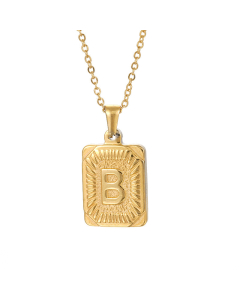 B Square Charms With Initial Letter And Link Chain Necklace CA7810199