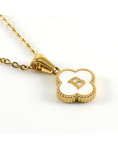 B Stainless Steel Four Clover Necklace With White Shell Charms CA7810222