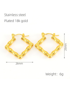Wholesale Stainless Steel Earrings Retro Temperament Minimalism Bamboo Grain Geometric U-shaped Square Earrings