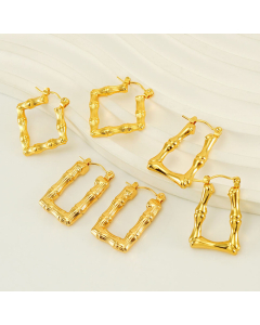 Wholesale Stainless Steel Earrings Retro Temperament Minimalism Bamboo Grain Geometric U-shaped Square Earrings