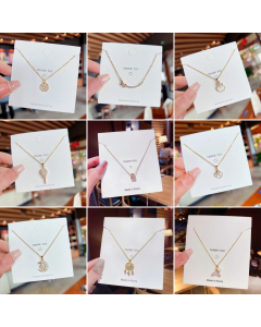 Exquisite Moon Smiley Bow Knot Zircon Inlaid Pendant Titanium Steel Necklace