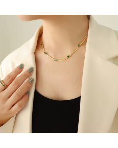 Beccarite Zircon Inlaid Flat Chain Gold Plated Necklace