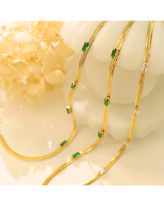 Beccarite Zircon Inlaid On Stainless Steel Flat Chain 18k Gold Plated Necklace