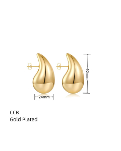 Geometric Water Drop Shape 14K Gold Pated Earring With CCB LY881030-Gold Color-01
