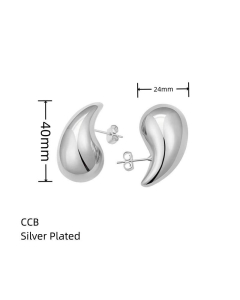 Geometric Water Drop Shape 14K Gold Pated Earring With CCB LY881030-Steel Color-01