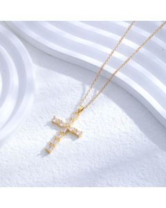 Temperament Gold-plated Black And White Zircon Cross Pendant Stainless Steel Necklace