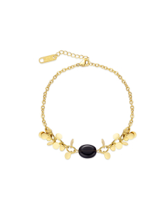 Wholesale Stainless Steel Jewelry Set Sunflower Black Natural Stone Inlaid Necklace Bracelet Earrings -Bracelet-01