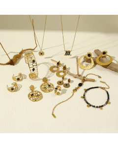 Wholesale Stainless Steel Jewelry Set Fashion Sunflower Black Natural Stone Inlaid Necklace Bracelet Earrings