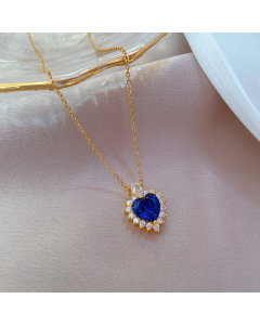 Blue Fashion Titanium Steel Zircon Stone Hearthape Necklace CA7810160