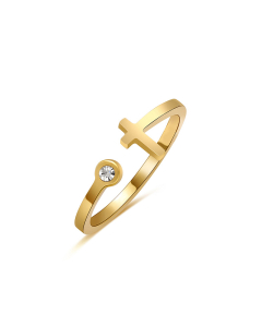 Wholesale Stainless Steel Ring Bowknot Heart Cross Ring-Gold Color-01