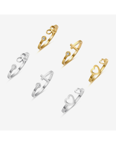 Wholesale Stainless Steel Ring Fashion Minimalism Bowknot Heart Cross Diamond Opening Ring