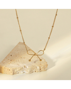Stainless Steel 14k Gold Plated Bowknot Pendant Necklace