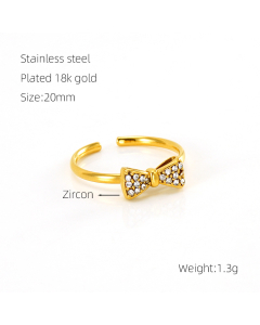 Temperament Bowknot Zircon Inlaid Ring Opening Adjustable Stainless Steel Ring