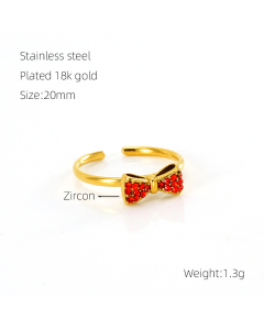 2023 New Niche Temperament Bowknot Zircon Inlaid Ring Opening Adjustable Stainless Steel Ring