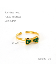 New Niche Temperament Bowknot Zircon Inlaid Ring Opening Adjustable Stainless Steel Ring
