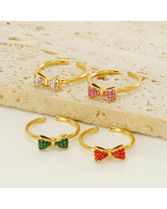 Wholesale Stainless Steel Ring Bowknot Zircon Inlaid Ring 