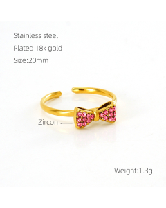Niche Temperament Bowknot Zircon Inlaid Ring Opening Adjustable Stainless Steel Ring