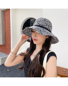 Sun Protection Wide Brim Bucket Hat-Black Water Pattern-HC680720
