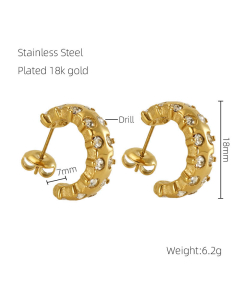 Wholesale Stainless Steel Earrings 18K Gold Plated Light Luxury Diamond C-shaped Bowknot Earrings Personalized Design Earrings