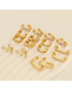 Wholesale Stainless Steel Earrings 18K Gold Plated Light Luxury Diamond C-shaped Bowknot Earrings Personalized Design Earrings