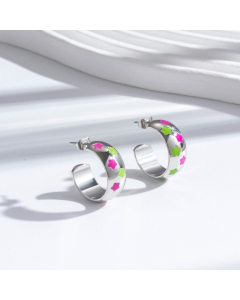 Wholesale Trendy Personalized Bohemia C-shaped Enameled Multicolor Pentagram Stainless Steel Earrings-Steel Color-01