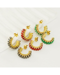 Wholesale Zircon Inlaid Earrings Fashion Niche Female 18K Gold Plated Stainless Steel Set With Diamond C-shaped Earrings