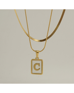 C Double Layer Initial Letter Necklace Inlaid White Shell Pendant Necklace CA7810210