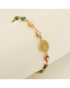 C Evil Eye Drop Oil Initial Letter Stainless Steel Bracelet With 18K Gold Plated