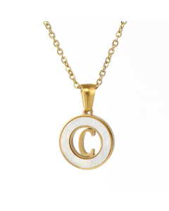 C Hollow Letter With White Shell Necklace CA7810208