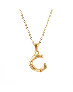 C Initial Letter Bamboo Style Fashion Necklace In Gold Color CA7810198