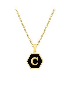 C Initial Letter Hexagon Shape Charms Inlaid Black Shell Necklace CA7810219